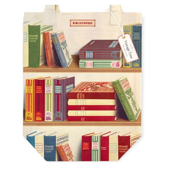 📚Cavallini Papers & Co. French Library Books Bibliotheque Canvas Tote - NWT - Picture 1 of 7